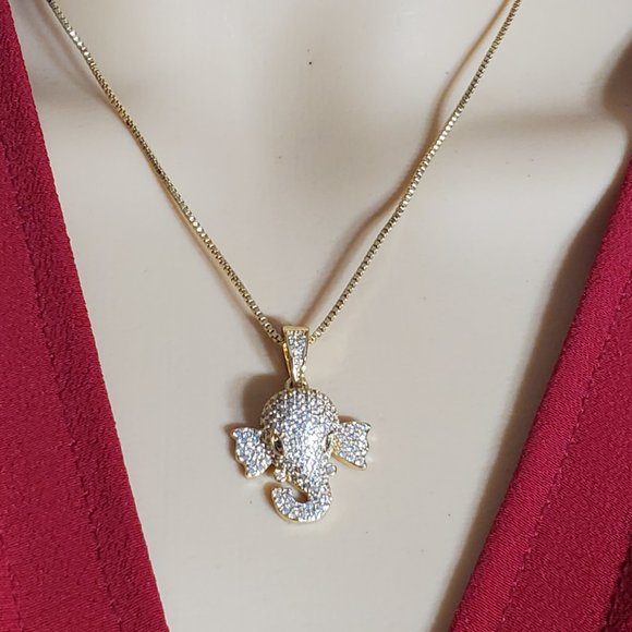 Crystal Elephant Head Necklace - Copper,  Triple plated in 18K Yellow GOld.   Sp - Picture 9 of 13